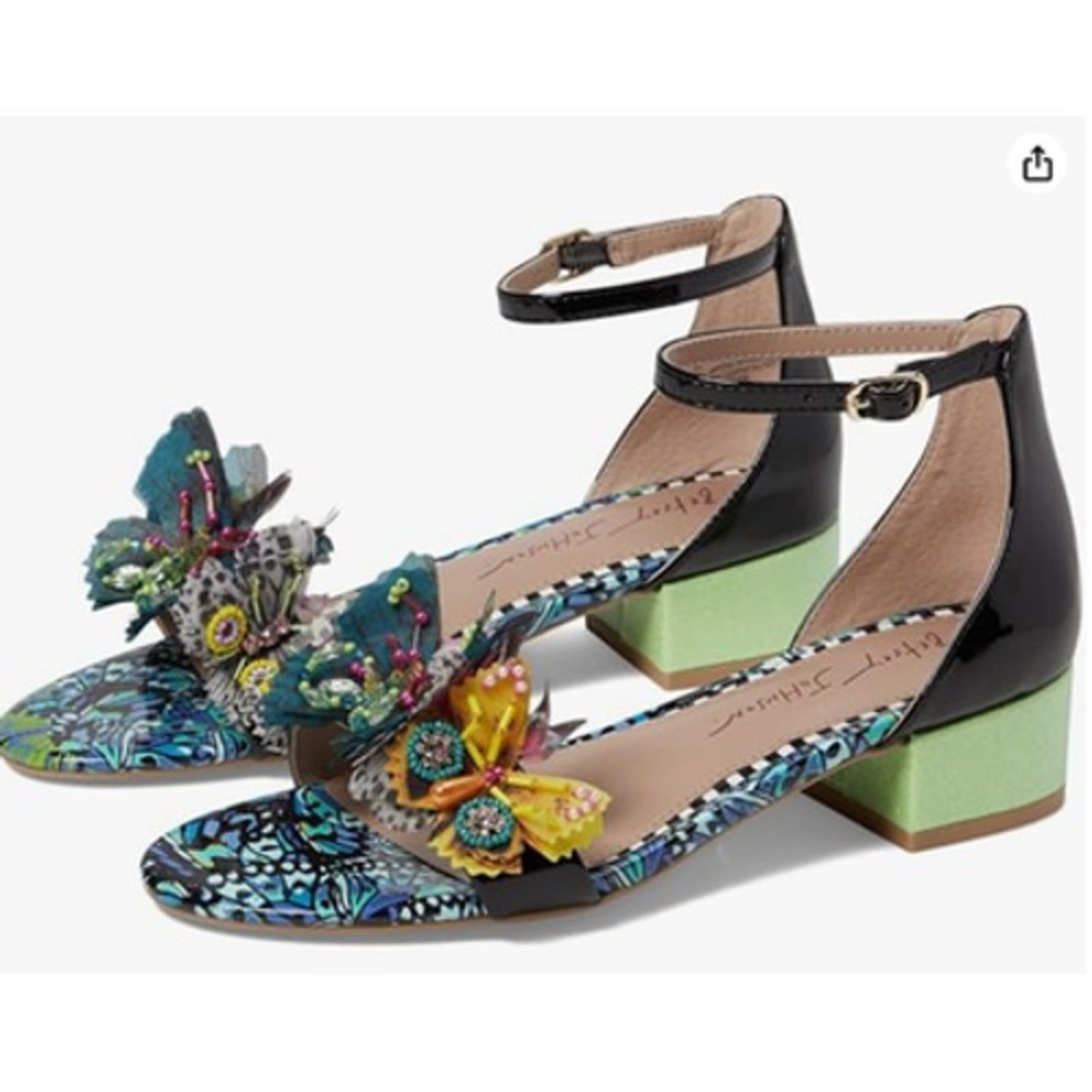 Betsey Johnson Pippy Sandals Multicolor Butterfly Beaded Block Heel Girls 4M